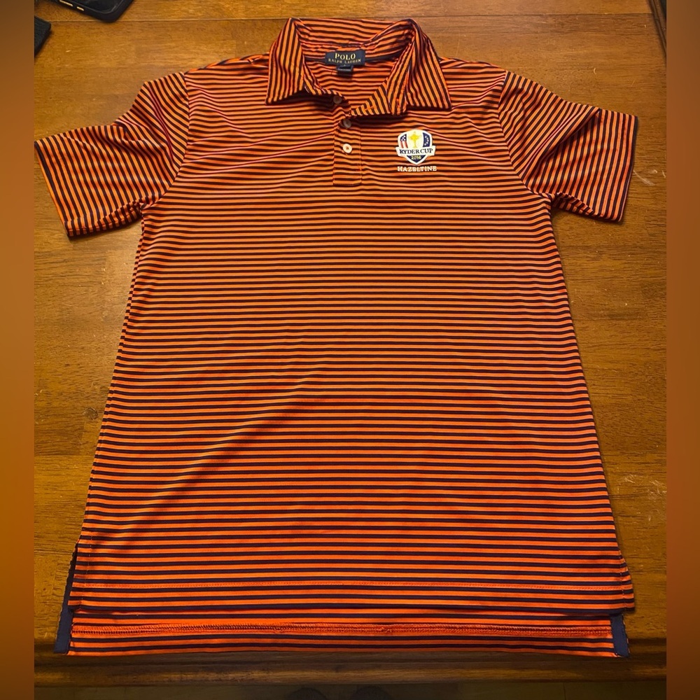PGA Tour Ralph Lauren  Polo Shirt in Orange and Navy Stripes Youth L